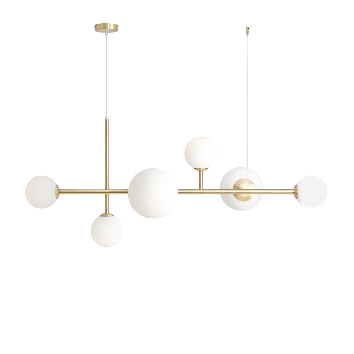 Lampa wisząca Dione mosiądz-biała 6xE14 / E27x15W wym: 110 x 130 x 62 cm szkło Aldex