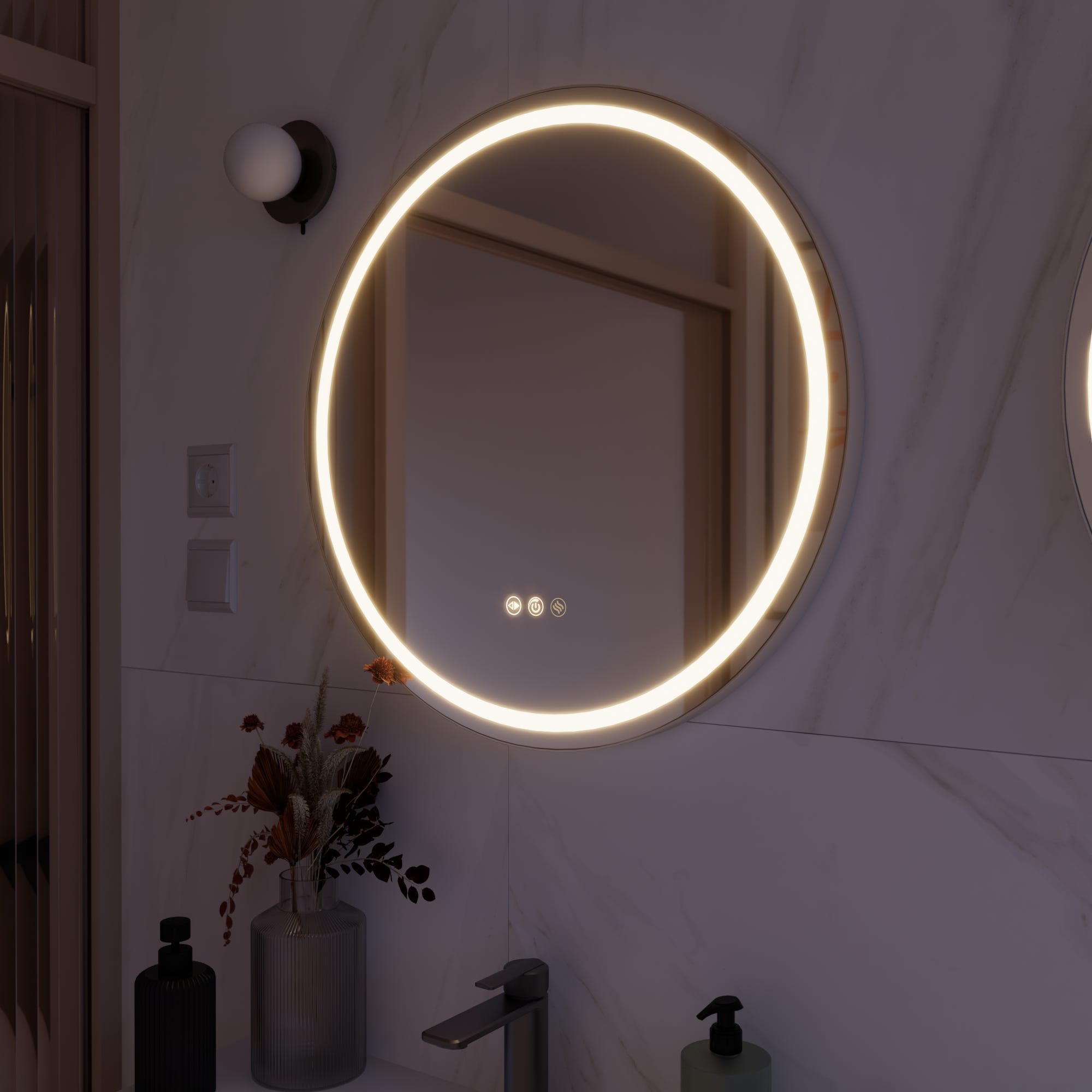 Lustro łazienkowe z oświetleniem LED do makijażu, Remix szary/srebrny z systemem przeciwmgielnym, dotykowe 60x60 cm