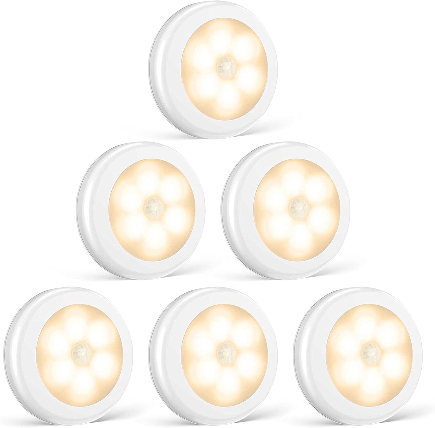 Zestaw 6 samoprzylepnych lampek LED, aktywowanych ruchem, z magnetyczną podstawą (zasilanych bateryjnie)