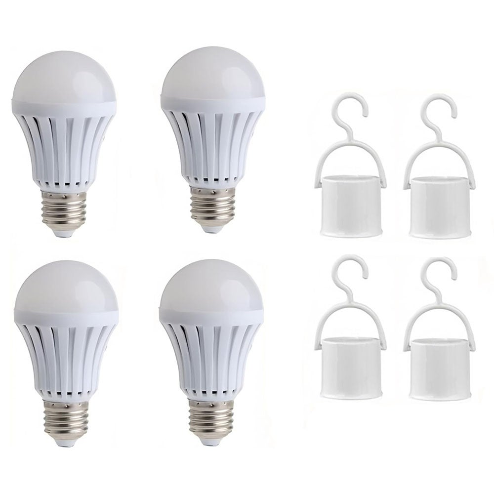 9W akumulatorowa żarówka LED, żarówka awaryjna do domu, trzonek E27, jasność 6500K, inteligentne oświetlenie z haczykiem, 4 sztuki