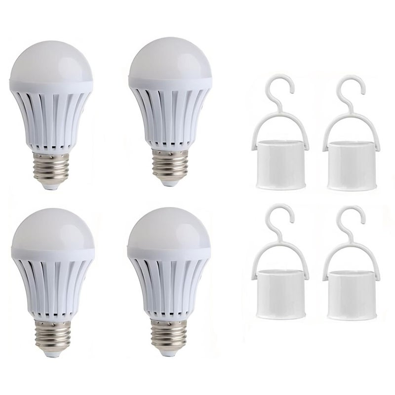 9W akumulatorowa żarówka LED, żarówka awaryjna do domu, trzonek E27, jasność 6500K, inteligentne oświetlenie z haczykiem, 4 sztuki