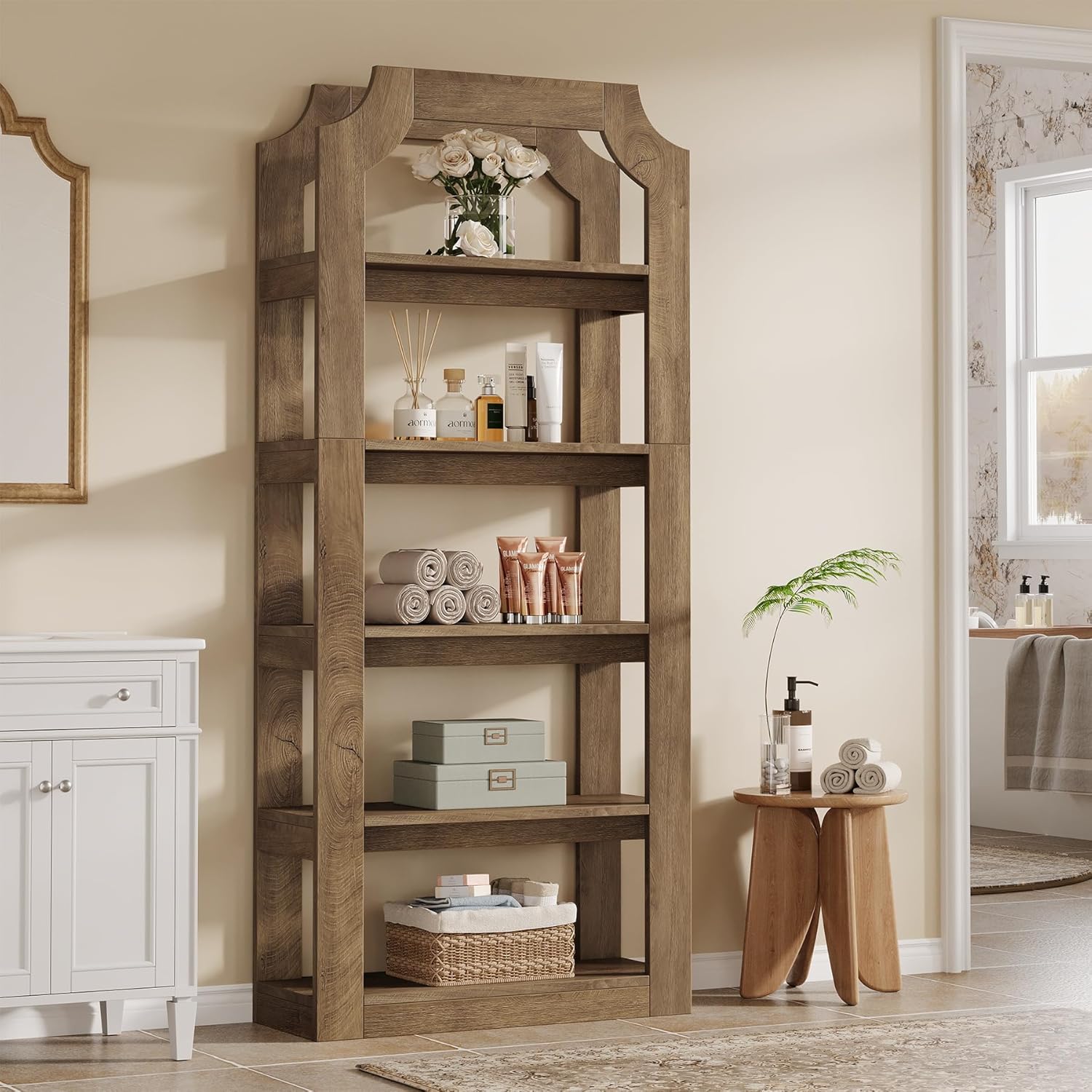 Tribesigns 178 cm 5-poziomowa drewniana półka na książki, wiejska, szer. 80 cm, wolnostojąca vintage do salonu/biura/sypialni/biblioteki