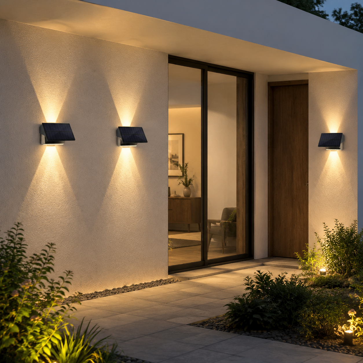 NETTLIFE Zestaw 2 Lamp Solarnych Ściennych LED Zewnętrznych, Góra-Dół, Wodoodporne IP65, Ciepła Biel, Oświetlenie do Ogrodu, na Ogrodzenie, Elewację
