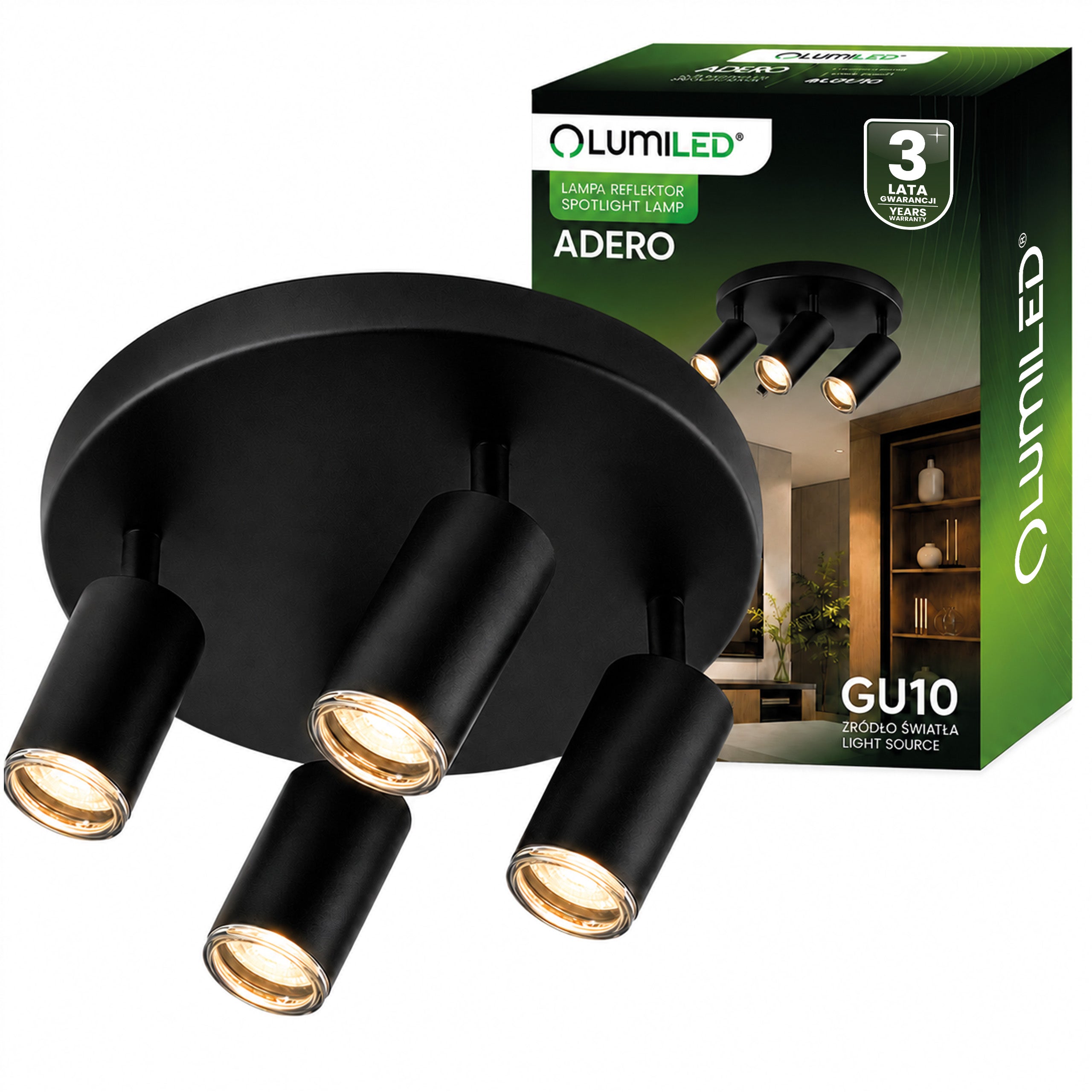 Lampa Sufitowa Lumiled Spot Tuba Reflektor LED Oprawa Halogenowa 4x GU10 Plafon