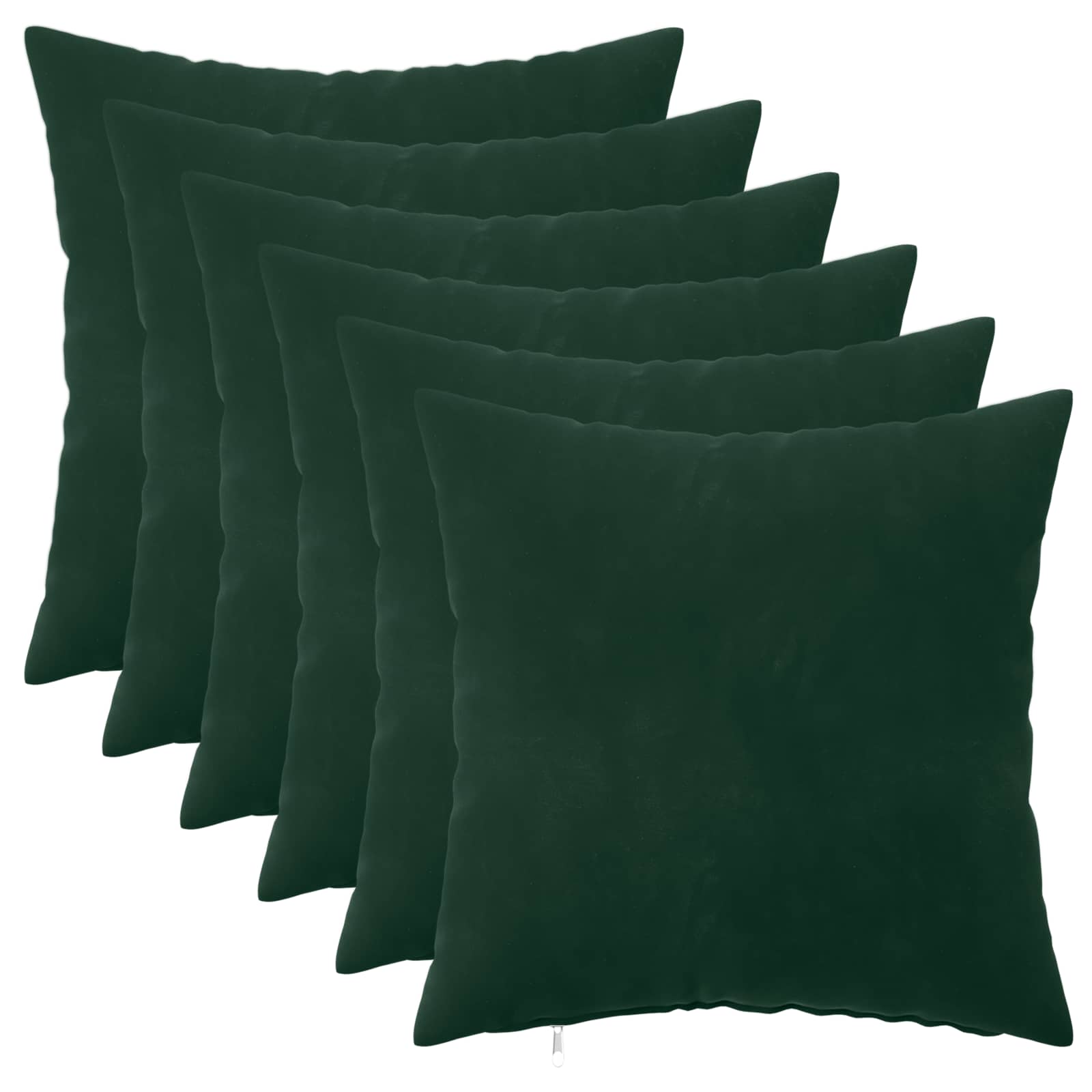 6x Poduszka Dekoracyjna 45x45 cm Welurowa z Wypełnieniem Ciemnozielona