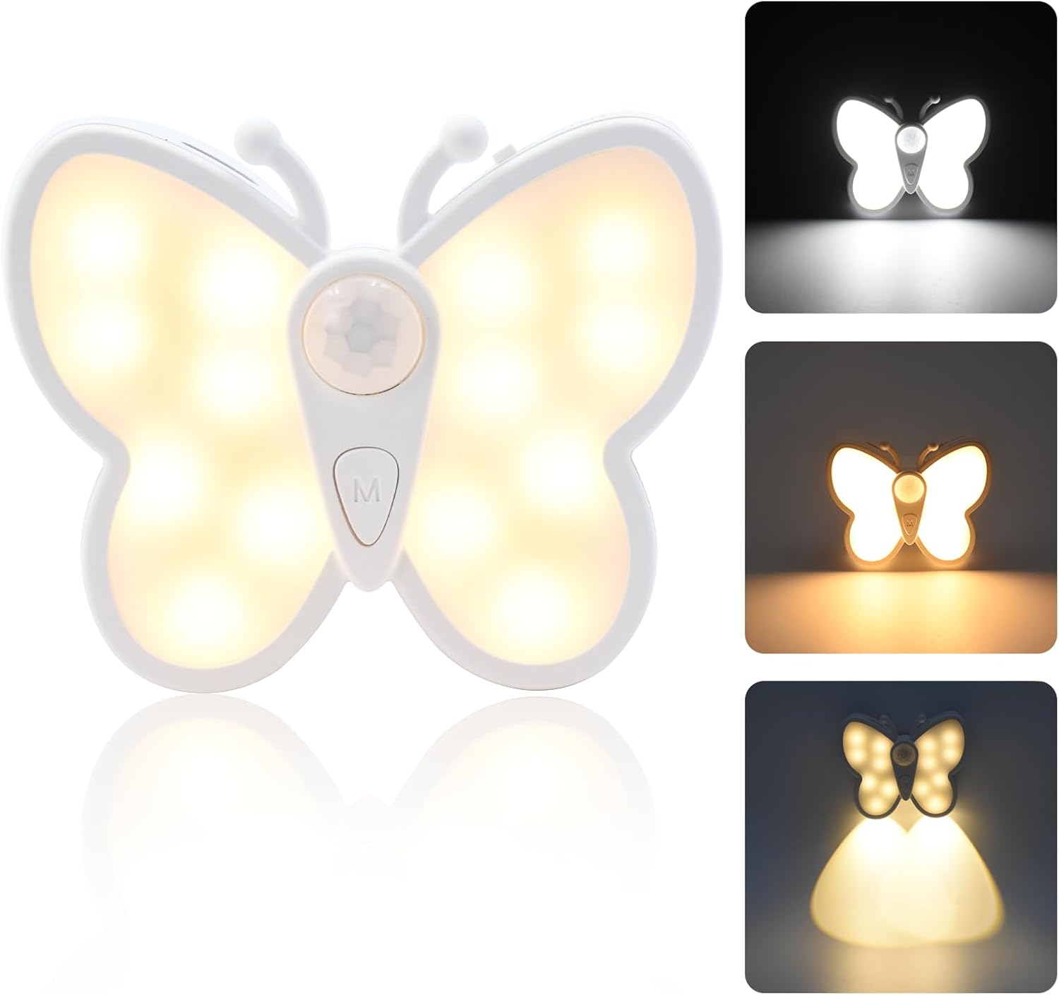 Lampka nocna ścienna z czujnikiem - przenośna lampka nocna w kształcie motyla - regulowana jasność - ładowana przez USB - idealna do przedpokoju
