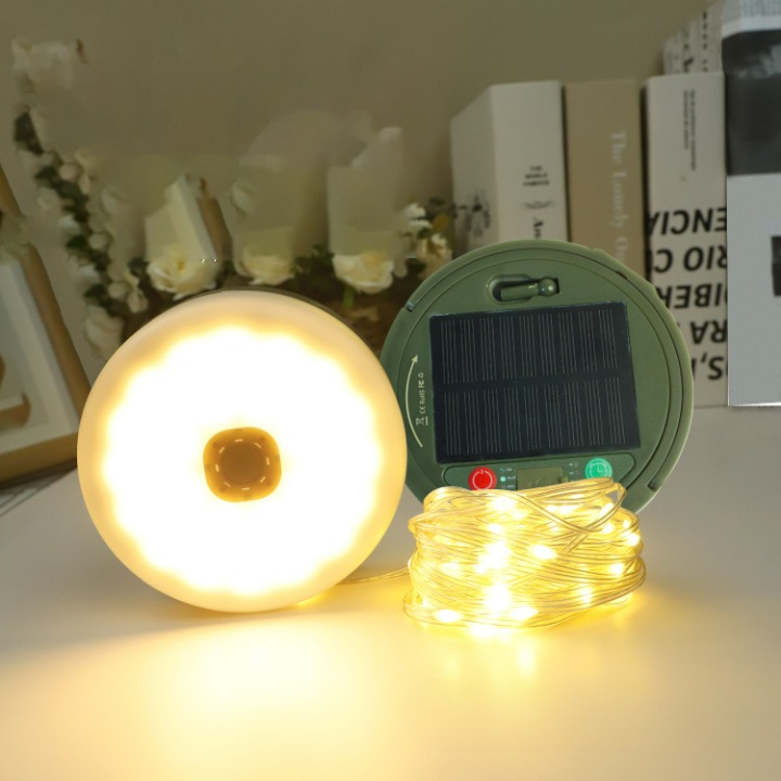 Lampa kempingowa solarna, girlanda świetlna LED, światło nastrojowe, lampa świetlna, kolor, 10 metrów, z timerem, ciepłe białe światło, 10 metrów