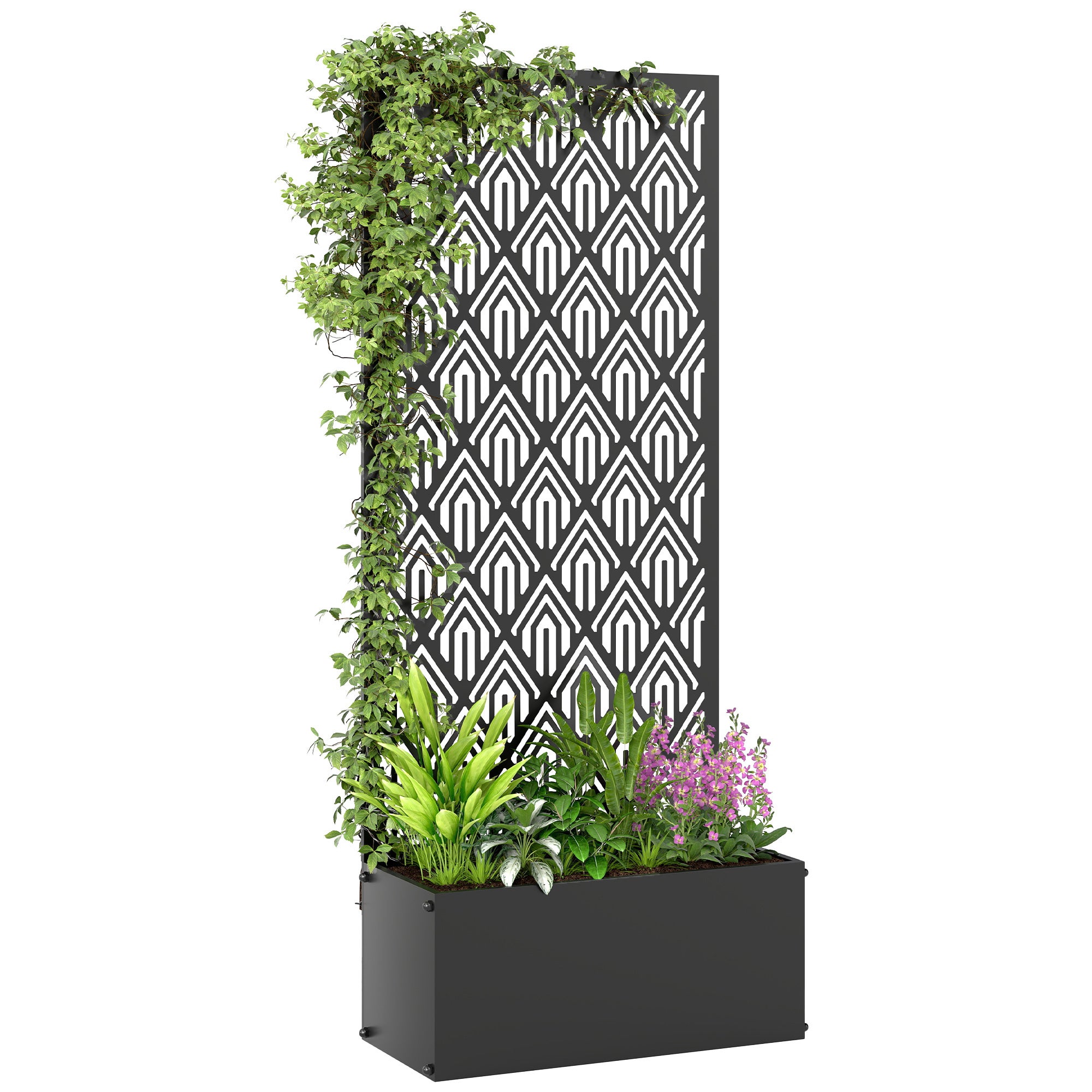 Donica z kratką, skrzynka na kwiaty, z ekranem zapewniającym prywatność, do roślin pnących, metalowa, 45 x 21,5 x 110 cm, czarna