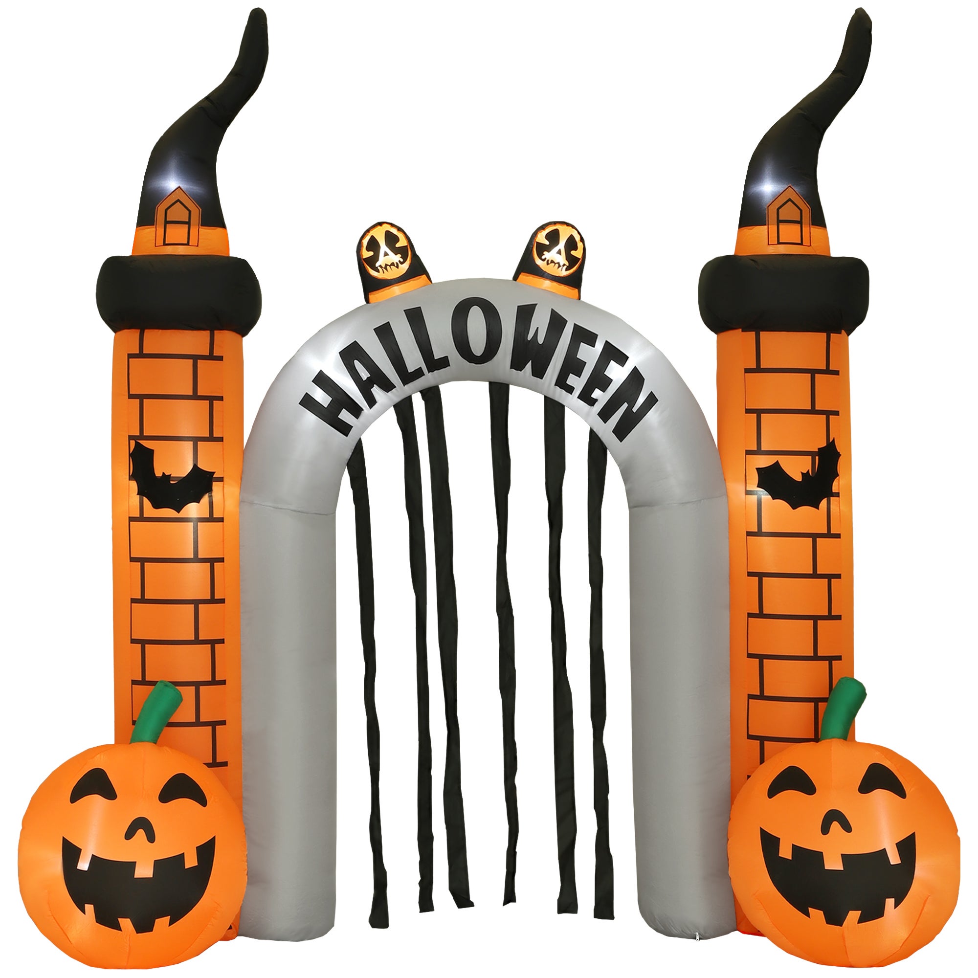 Nadmuchiwany łuk halloweenowy, wzór dyni, światła LED, paliki, poliester