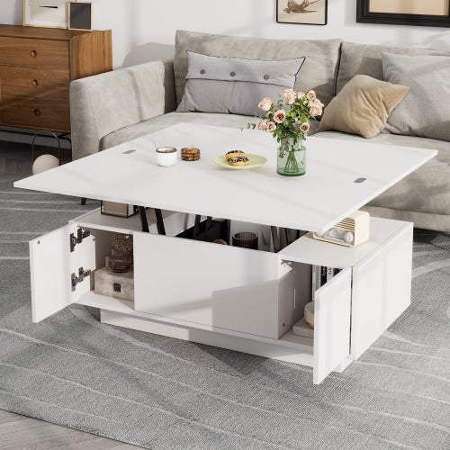 Moderner Couchtisch mit Doppel-Hebemechanismus, verstecktem Stauraum, biały, belastbar 50 kg