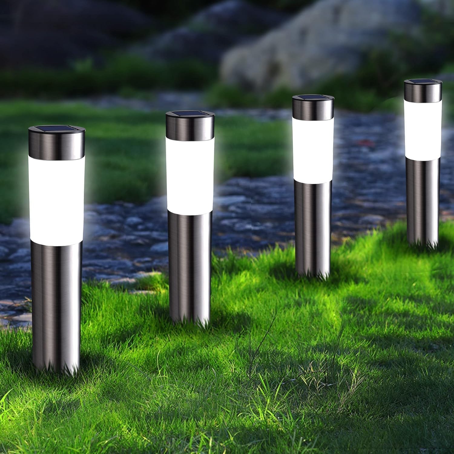 Lampy solarne do ogrodu, 4 sztuki, lampy solarne do ogrodu z chłodnym, białym światłem, wodoodporne oświetlenie solarne do ogrodu