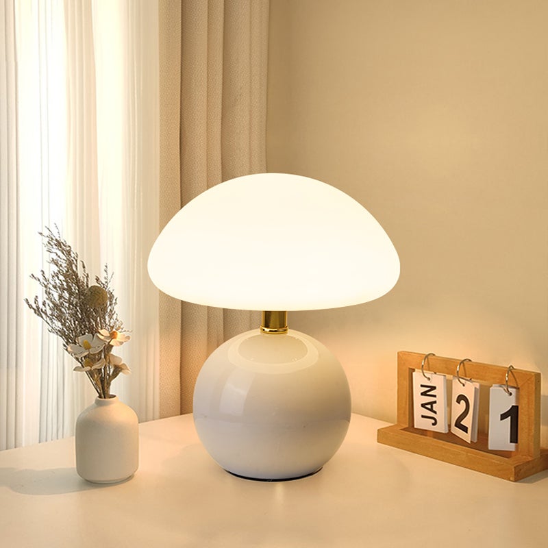 Przewodowa lampa stołowa grzybek, lampka nocna USB, ściemniana lampka nocna, 3 temperatury barwowe, biała