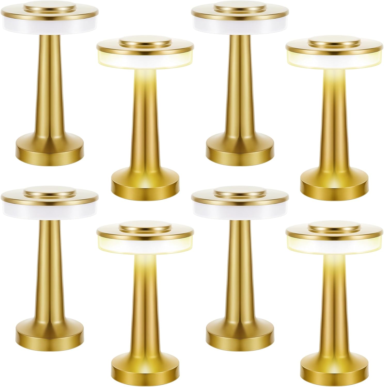 Lampa biurkowa LED bezprzewodowa Champagne Gold, 12,5 x 12,5 x 20,5 cm, 8 sztuk, 2 W, światło 3-tonowe, przenośna lampa bezprzewodowa z czujnikiem do