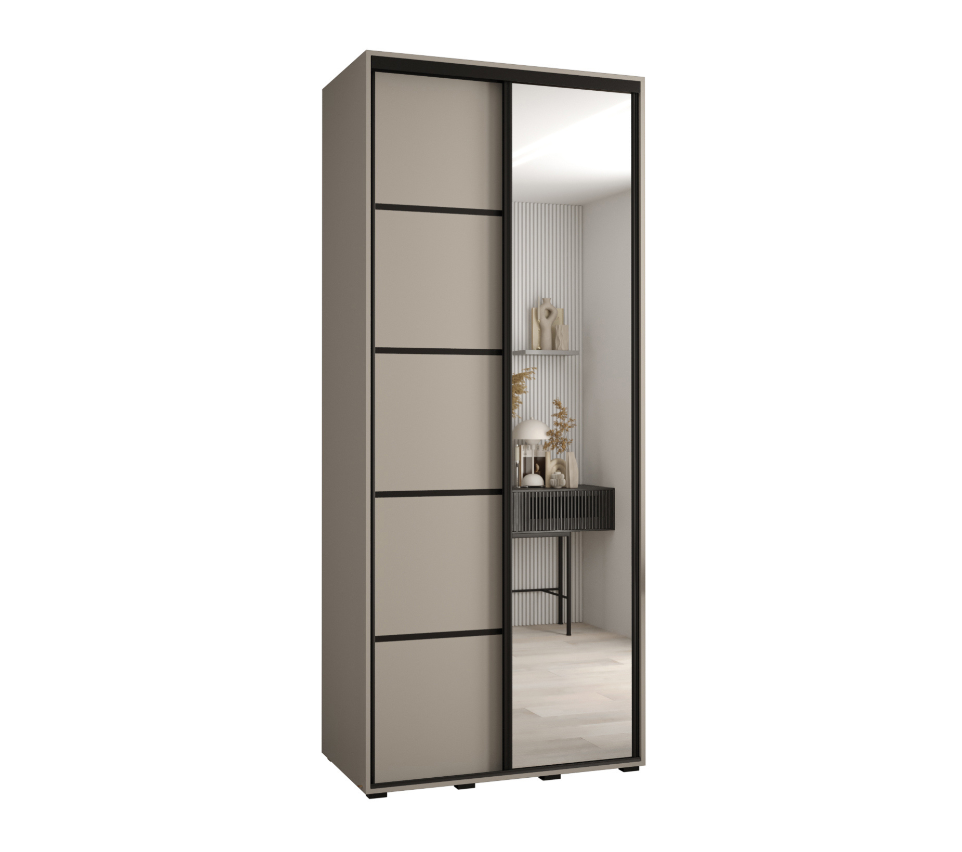 Szafa przesuwna z lustrem wysoka Dakota 5 100 x 60 x 235,2 cm kaszmir + u. czarny - Abiks Meble
