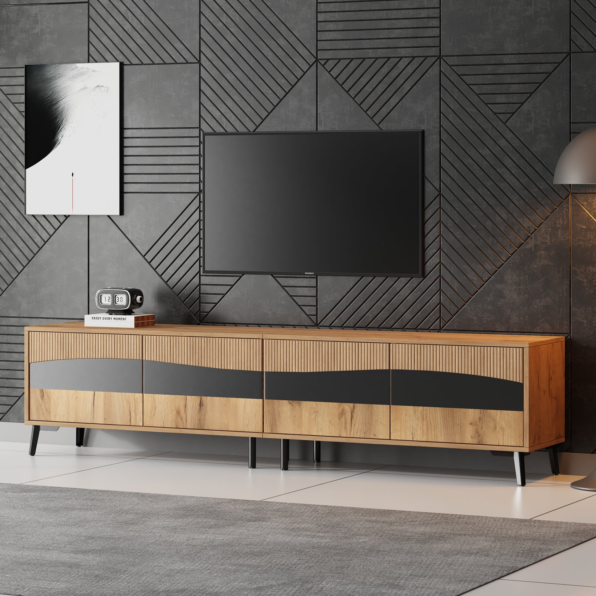 Stojak pod TV 180x40x50 cm - 4 drzwi - do telewizorów do 75 cali - imitacja drewna - naturalny