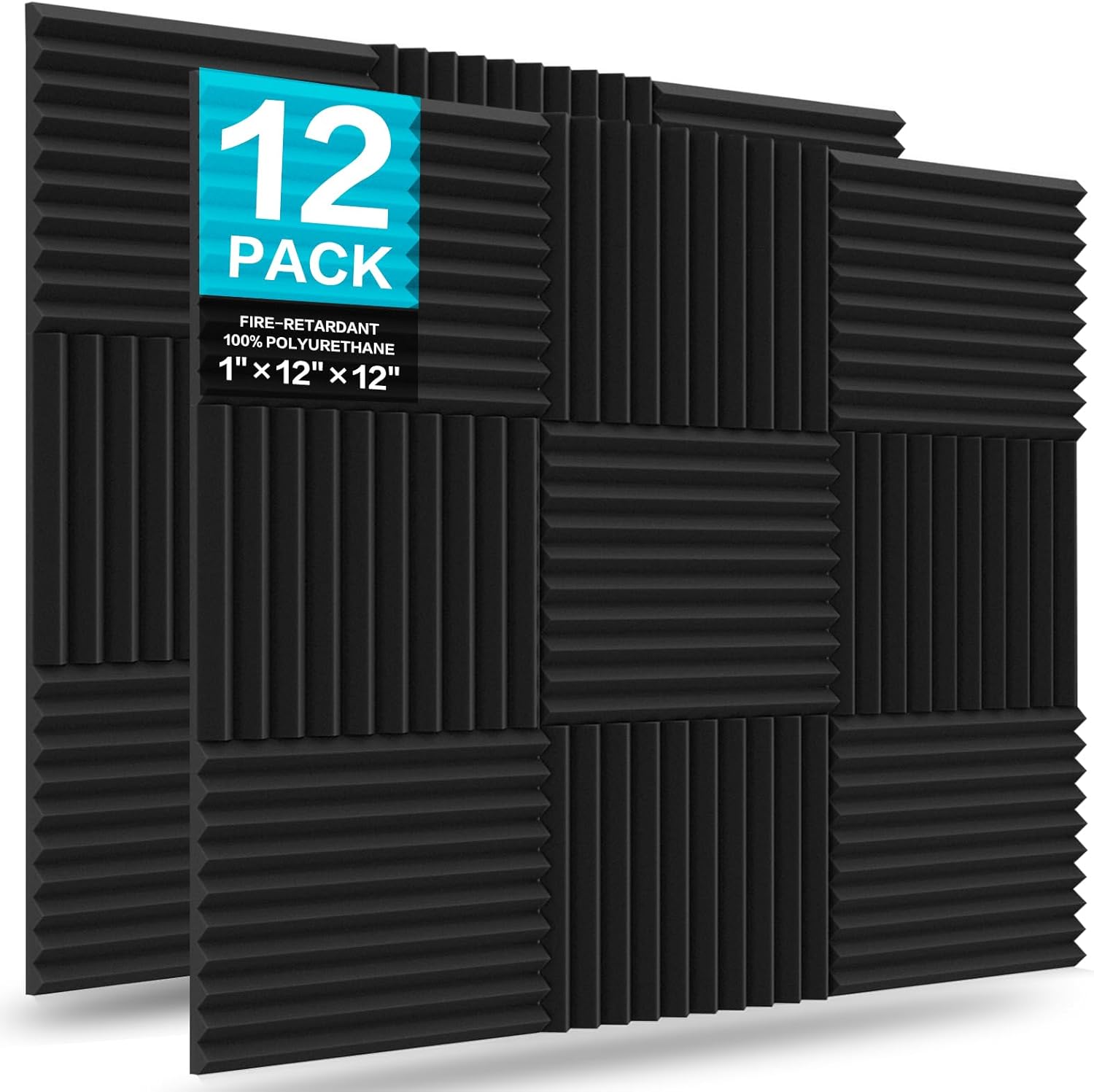 Opakowanie 12 paneli z pianki akustycznej – 2,5 x 30 x 30 cm – do studia, dźwiękoszczelne, ognioodporne, wyściółka akustyczna (czarne)