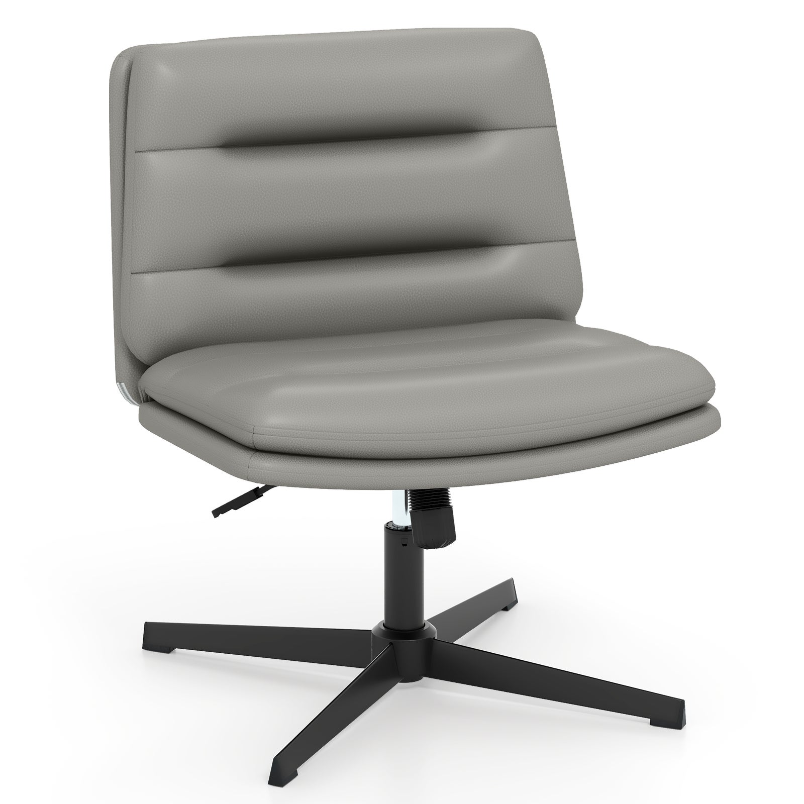 Ergonomiczne krzesło biurowe bez podłokietników, obrotowe krzesło salonowe o regulowanej wysokości, funkcja kołysania, ze sztucznej skóry, szare
