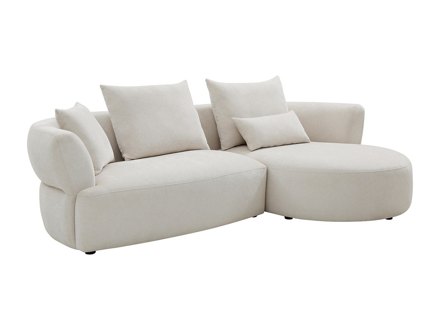 Narożna sofa prawa z beżowej tkaniny szenilowej CUSAVA od Maison Céphy