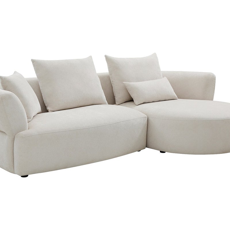 Narożna sofa prawa z beżowej tkaniny szenilowej CUSAVA od Maison Céphy