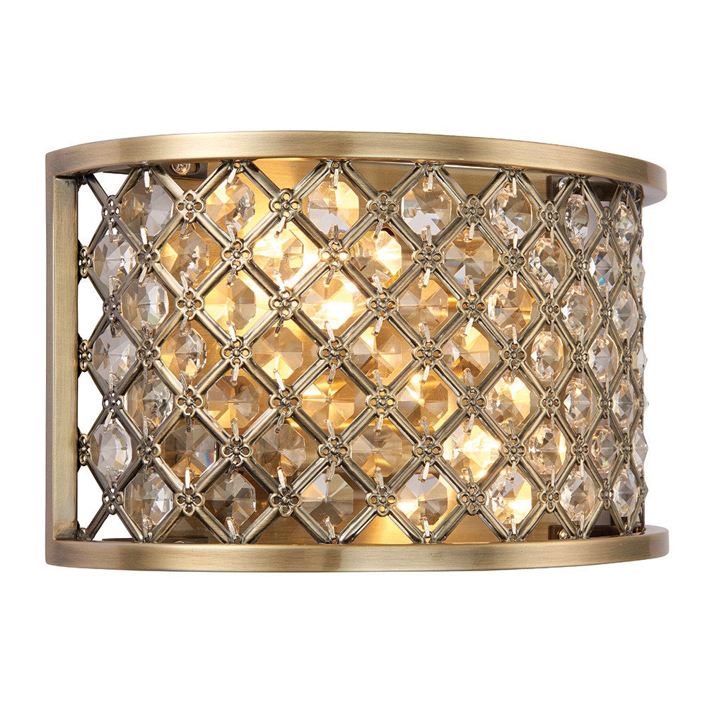 Kinkiet HUDSON antyczny mosiężny 2xE14x15W kryształ wym:15x25,5x10,5cm IP20 Endon