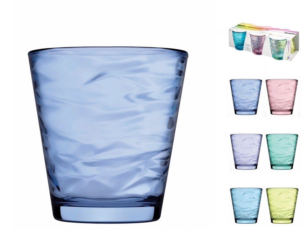 Opakowanie 6 kolorowych szklanych szklanek marki Pasabahce Origami 24,5 cl