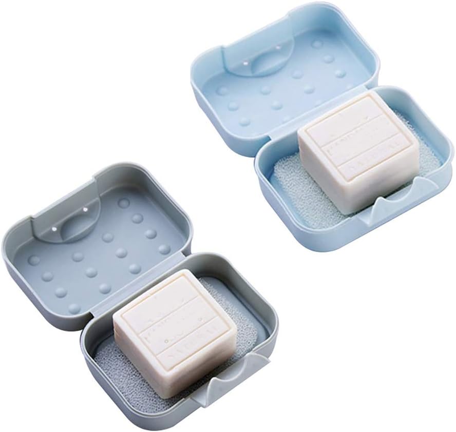 Zestaw 2 kwadratowych plastikowych pojemników na mydło – do łazienki, w podróż, na wędrówki i kemping