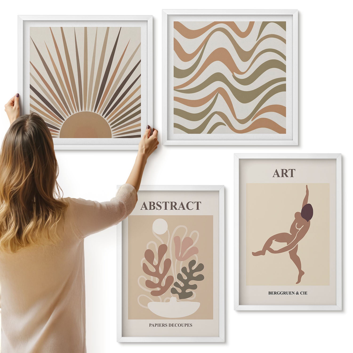 Galeria ścienna 4-częściowy komplet obrazów w białych ramach - Abstrakcyjne kształty i wzory Matisse boho - ArtPrintCave