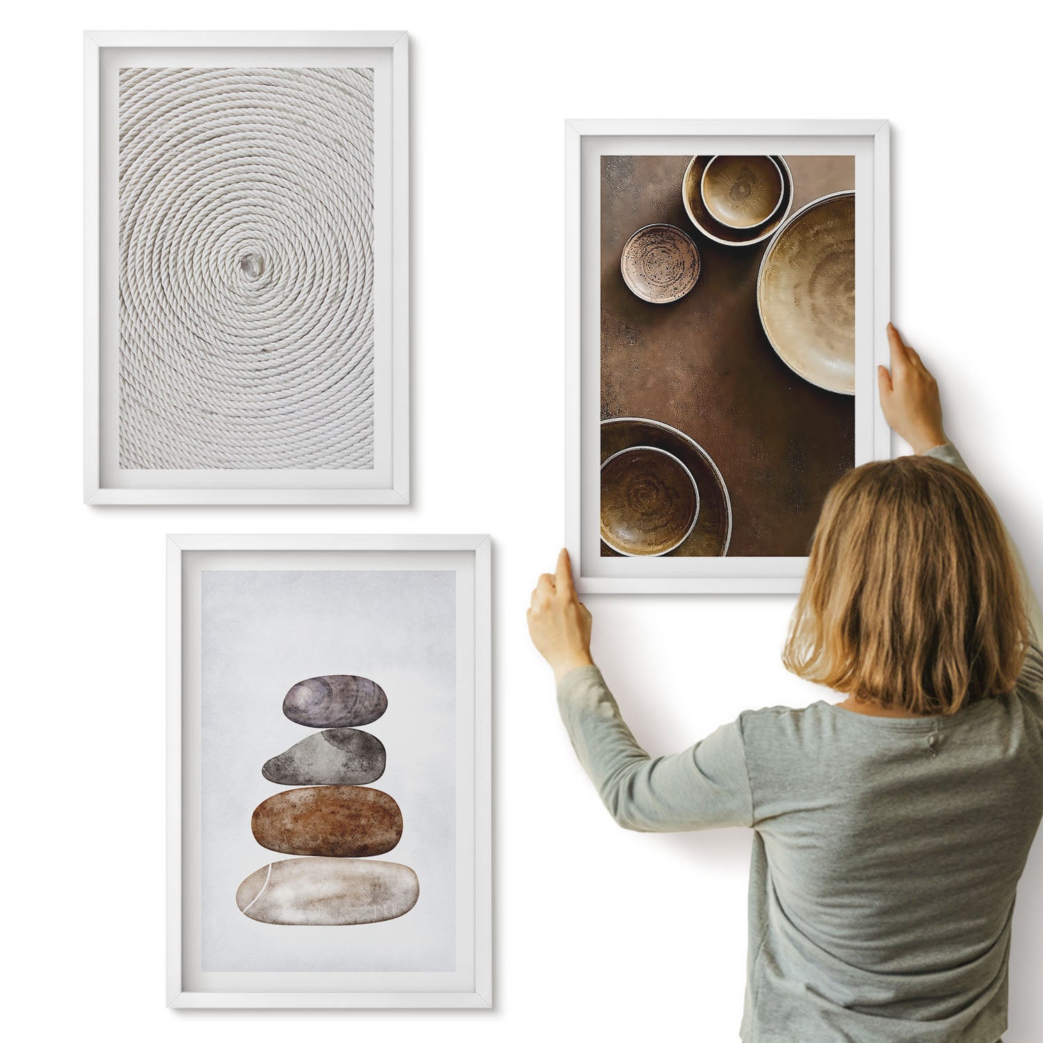 Galeria ścienna 3-częściowy komplet obrazów w białych ramach - Tekstury w sztuce nowoczesne wzornictwo - ArtPrintCave