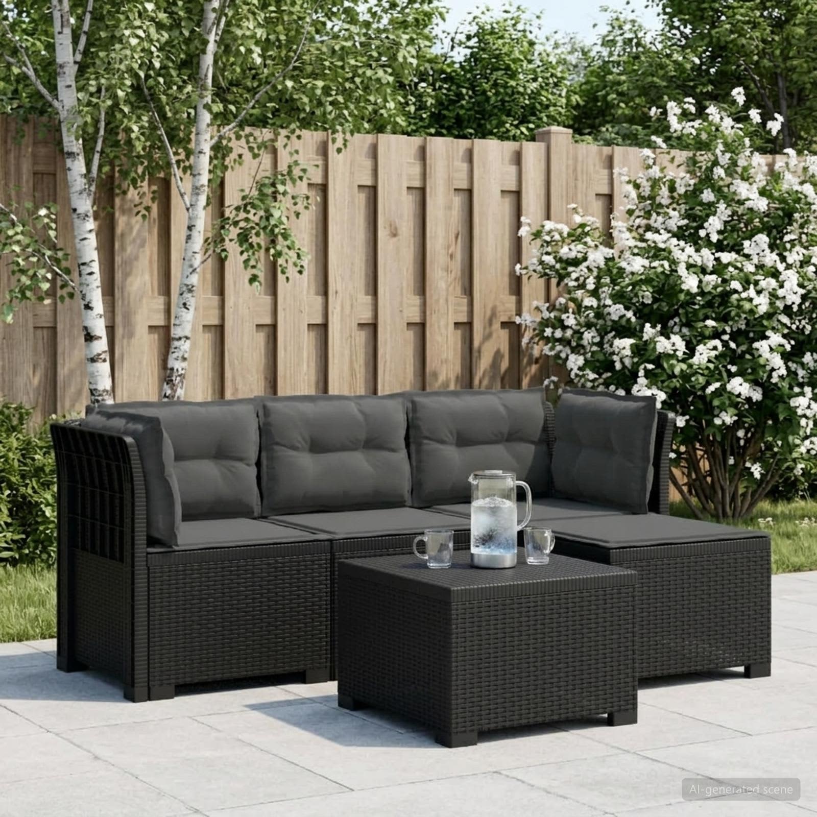 Sofa ogrodowa dla 4 osób z poduszkami w stylu rattanowym PP vidaXL