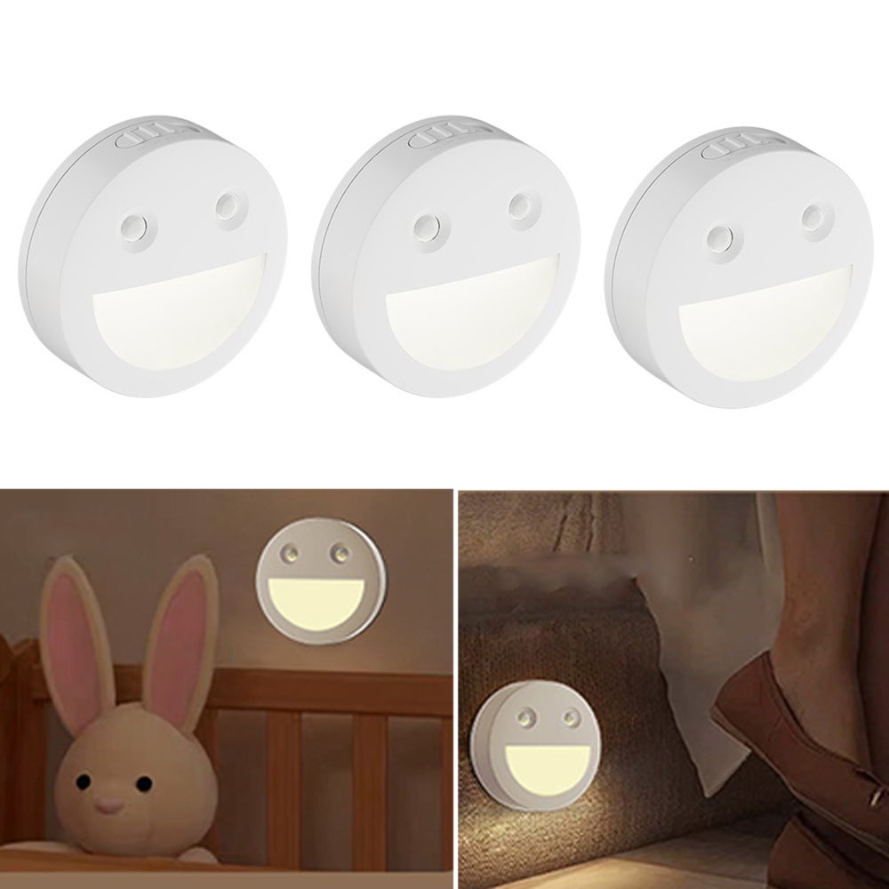 3 sztuki LED dwukolorowa optyczna magnetyczna samoprzylepna lampka do korytarza z czujnikiem ruchu i uśmiechu, lampka nocna z czujnikiem