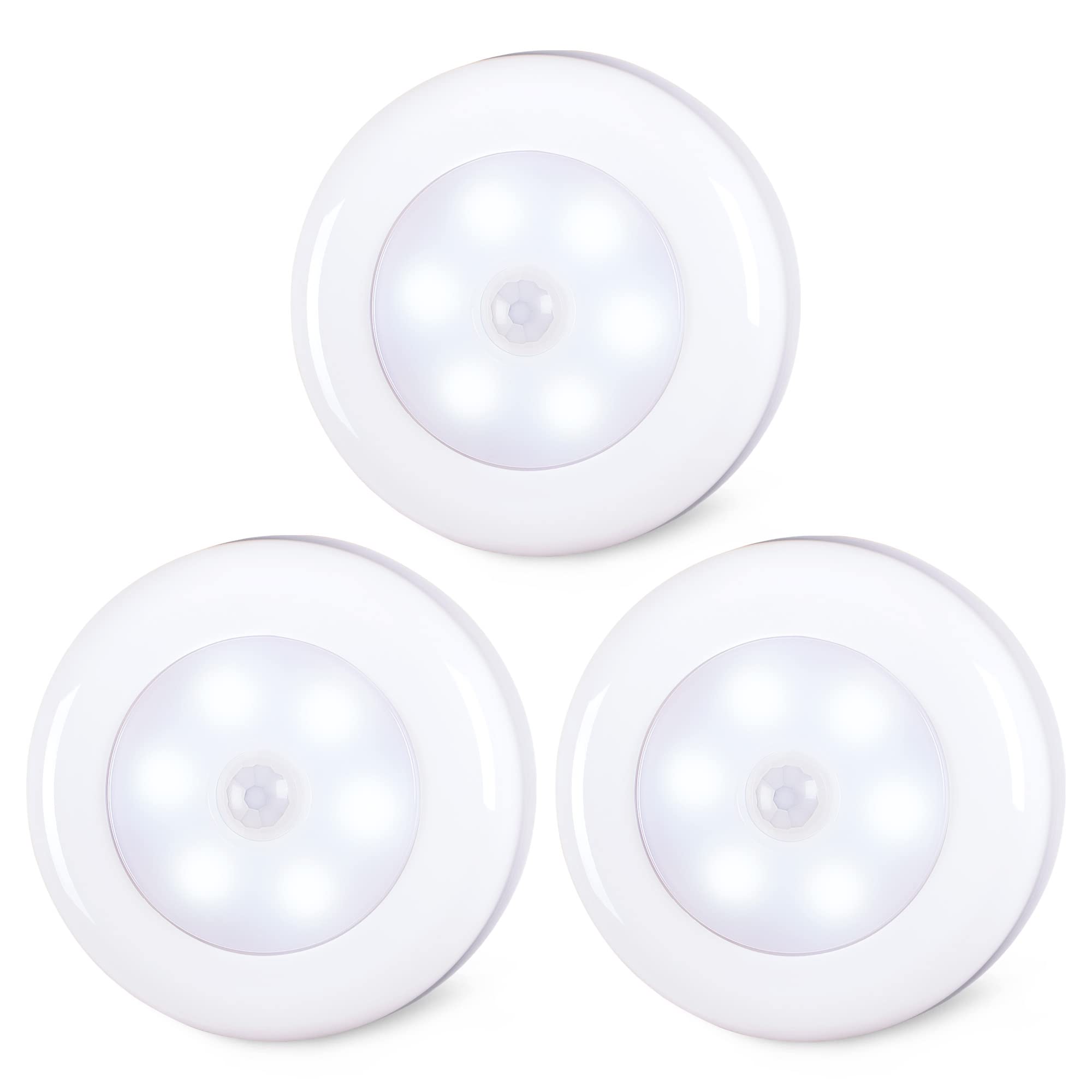 Zestaw 3 lamp z czujnikiem ruchu, lampka nocna LED na baterie, lampki schodowe do przyklejenia w dowolnym miejscu, kinkiety do korytarza, kuchni