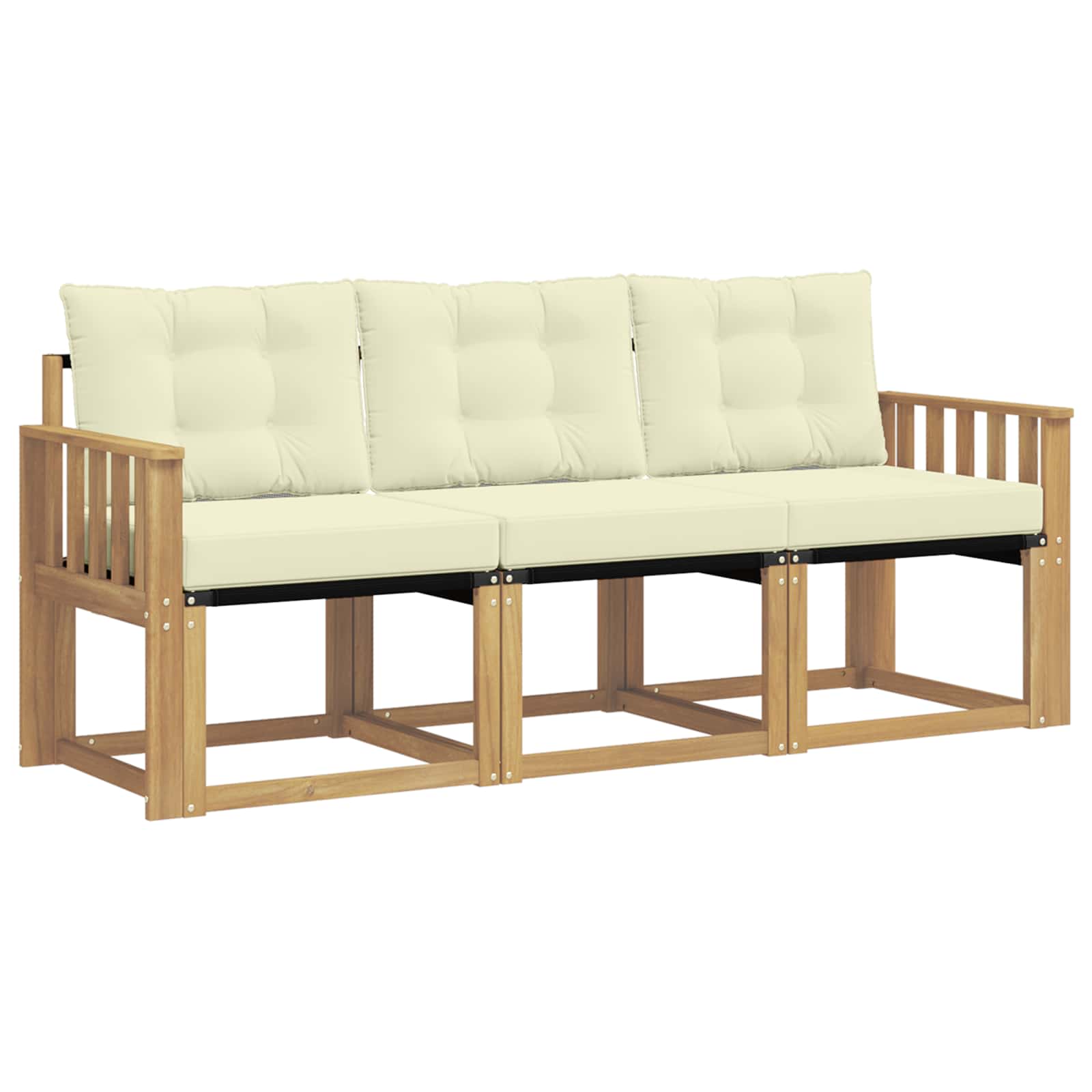 Sofa Ogrodowa Modułowa 3-Osobowa Drewniana z Kremowymi Poduszkami na Taras