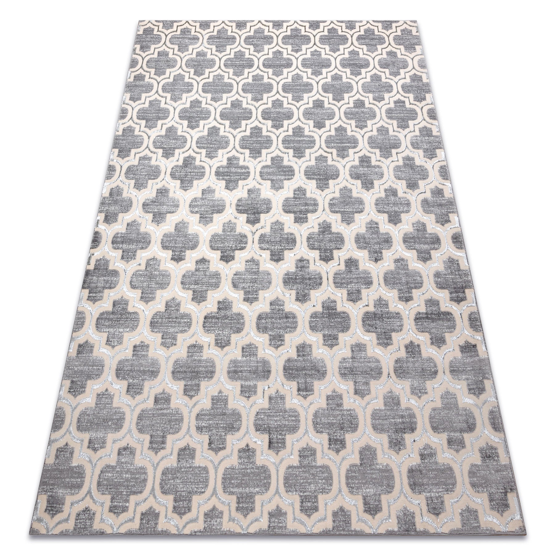 Dywan CORE W6764 Koniczyna marokańska Trellis - Strukturalny, dwa poziomy runa, szary / krem 200x290 cm
