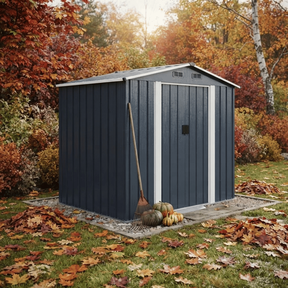 Domek narzędziowy metalowy ogrodowy 240x180x222 cm szopa schowek na narzędzia FUNFIT GARDEN