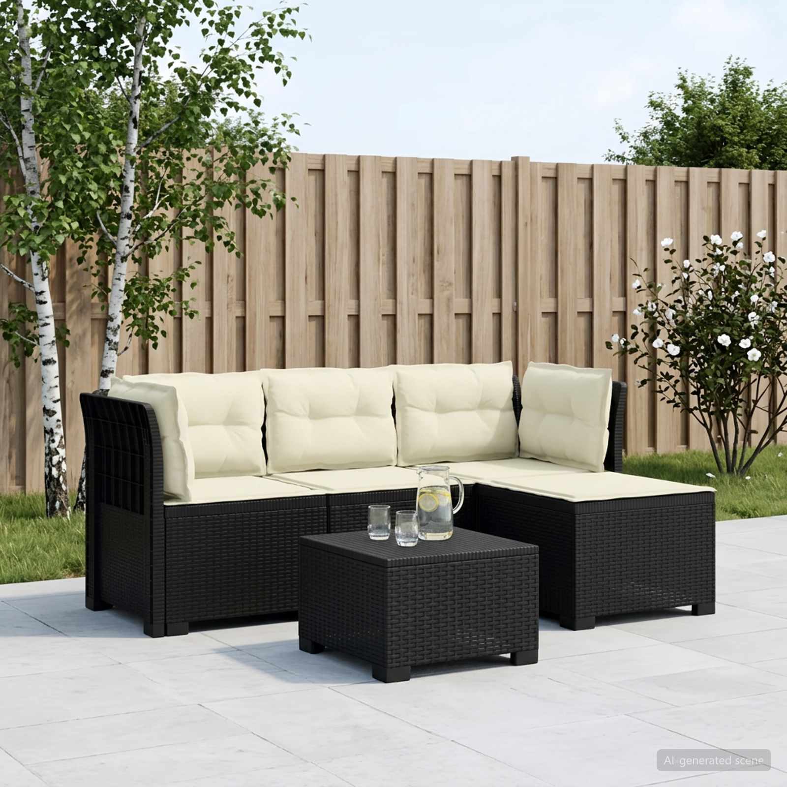 Sofa ogrodowa dla 4 osób z poduszkami w stylu rattanowym PP vidaXL