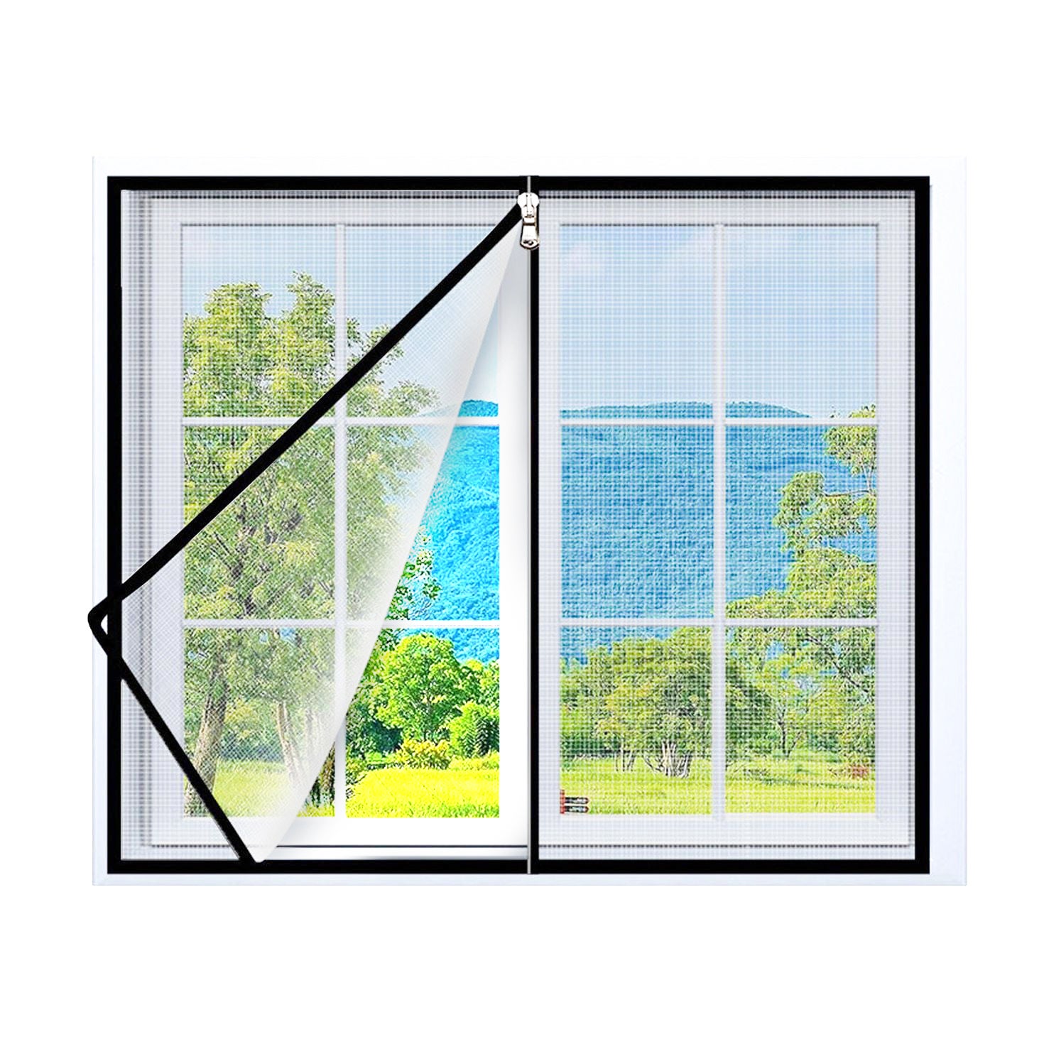 Samoprzylepna moskitiera okienna, moskitiera przeciw owadom z zamkiem błyskawicznym, drobna siatka na okno, 100 x 150 cm, czarno-biała