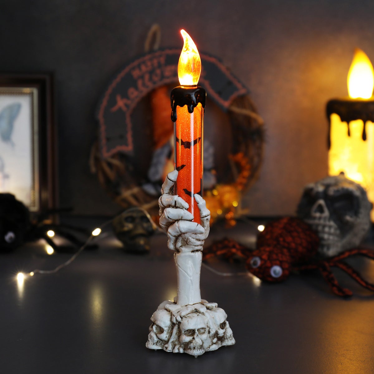 12 Lamp Czaszki Halloween LED elegancki stojak, tajemnicza dekoracja na przyjęcie, świeca bez płomienia, akcesoria do gotyckiego wnętrza domu