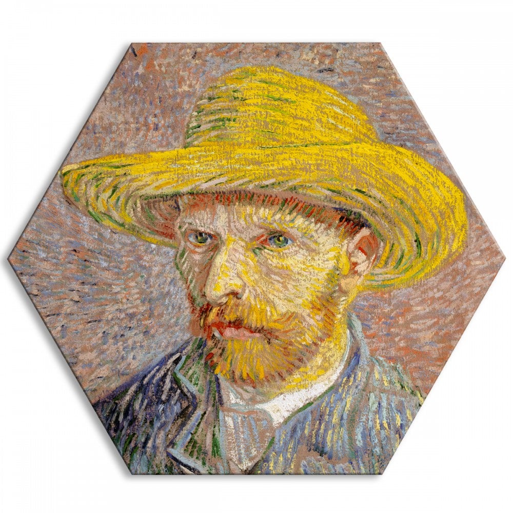 VAN GOGH - AUTOPORTRET W SŁOMKOWYM KAPELUSZU - Płótno sześciokątne - Wydruk na płótnie oprawiony w ramę PCV 120x120 cm