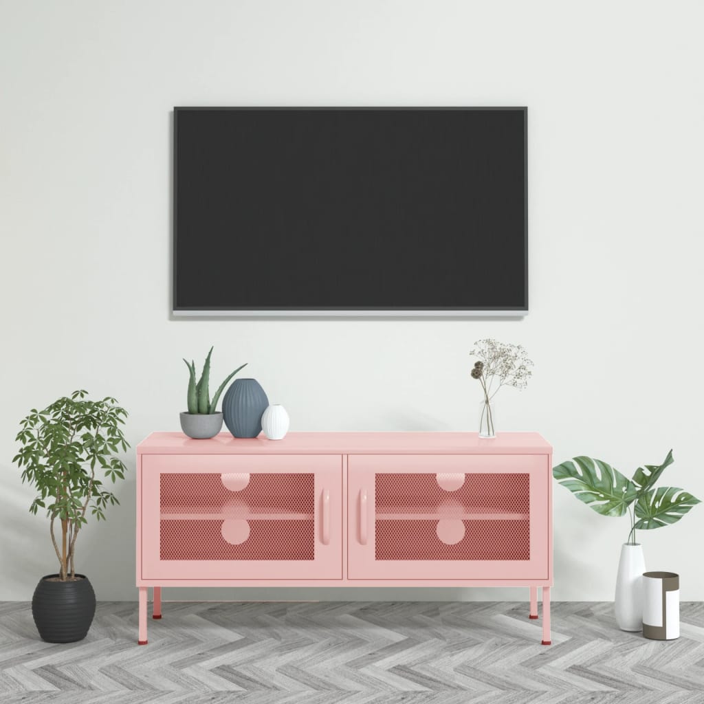 Szafka pod telewizor, różowa, 105x35x50 cm, stalowa vidaXL