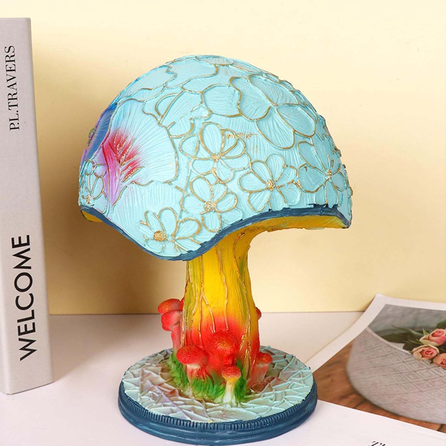 Mini lampa grzybek ze szkła i żywicy, lampa dekoracyjna w stylu bohemy, idealna do sypialni, salonów, biur, kreatywnych prezentów itp.