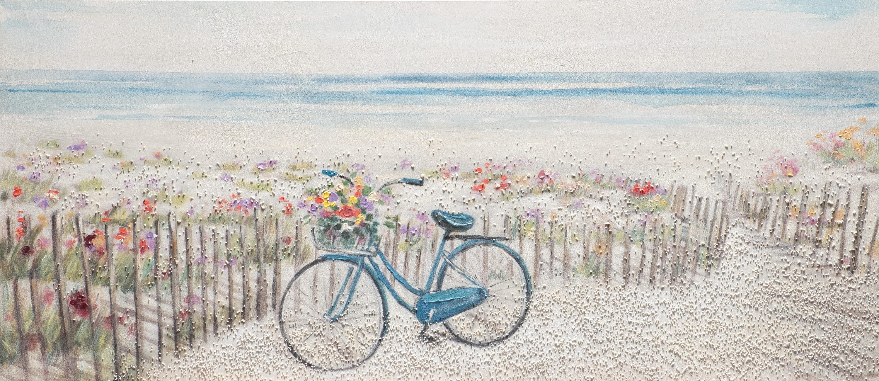 Obraz na płótnie bez ramy, Morze i Kwiaty, wielokolorowy, 150 x 65 cm