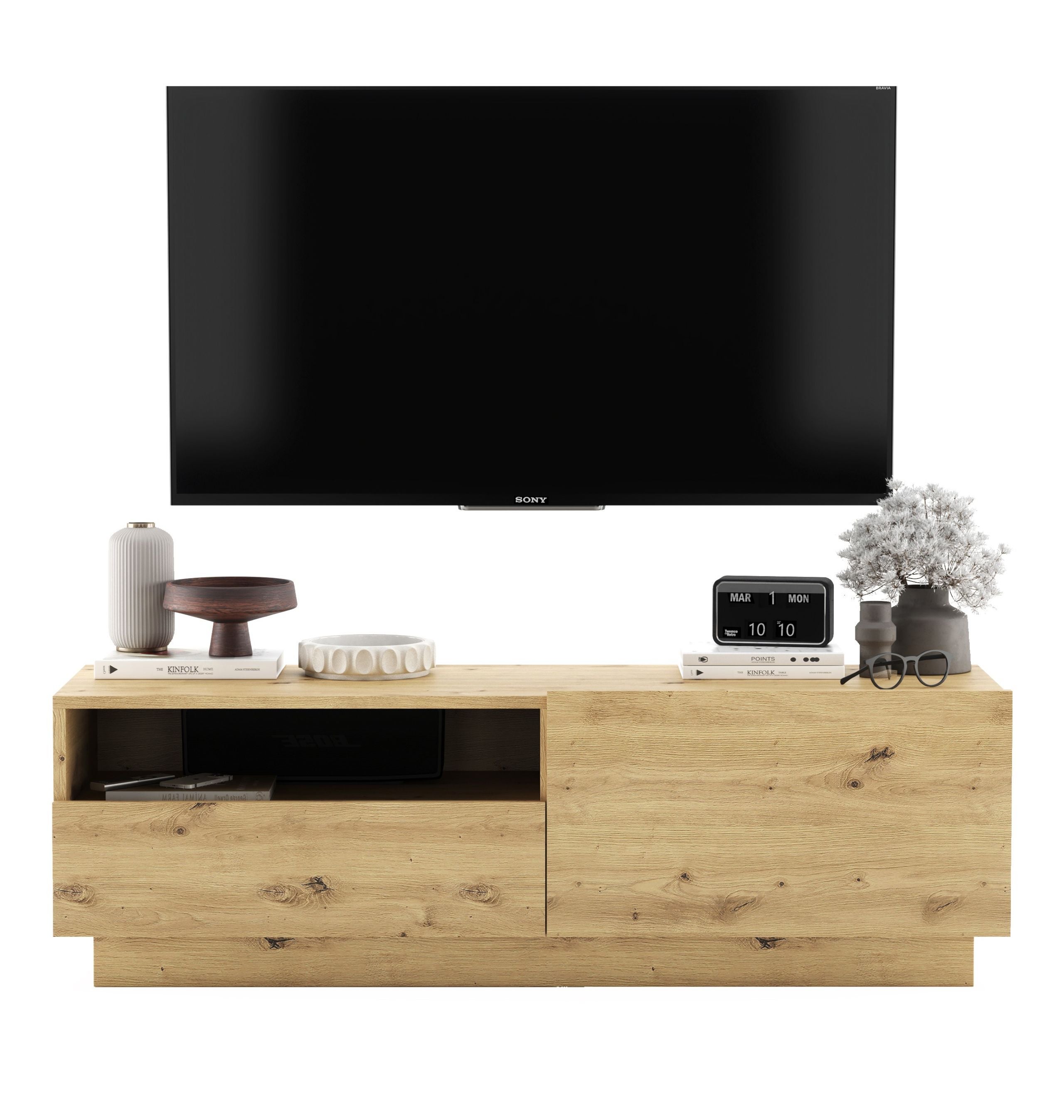 Szafka RTV Loft 120 cm dąb artisan, komoda z szufladą pod telewizor do nowoczesnego salonu