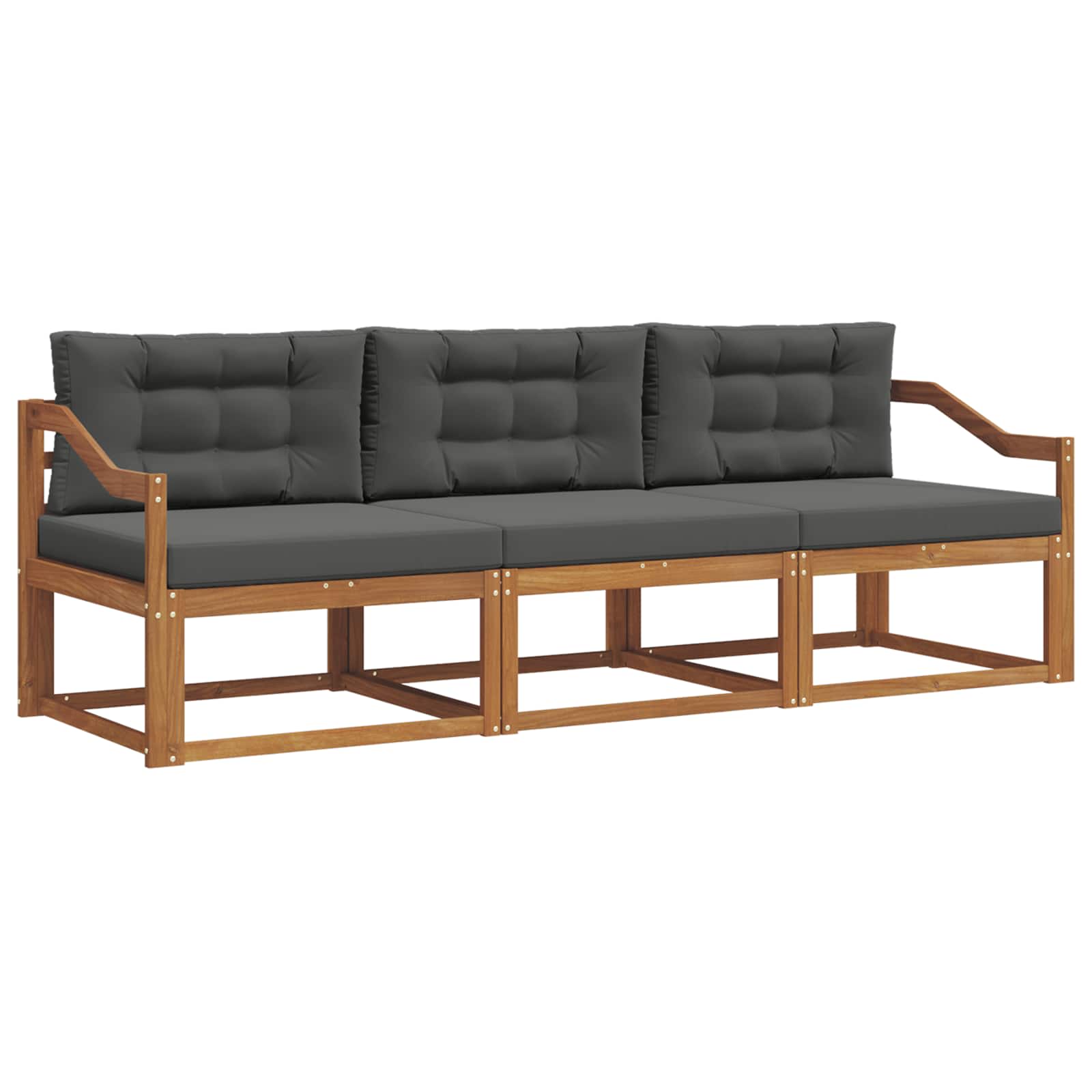 Sofa Ogrodowa Modułowa 3-Osobowa Drewniana z Antracytowymi Poduszkami