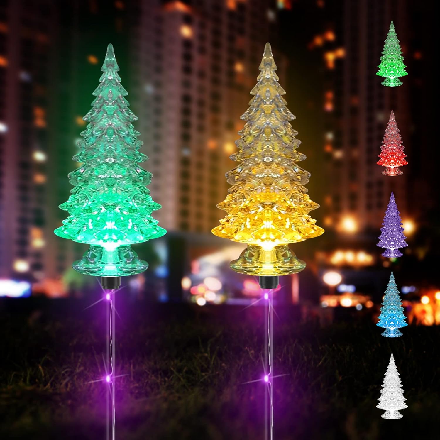 Zestaw 2 lamp solarnych do choinki, dekoracje świąteczne, oznaczenia ścieżek bożonarodzeniowych, lampy solarne do krajobrazu świątecznego (RGB)