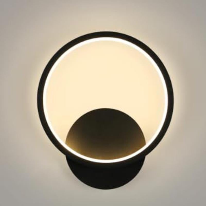 Nowoczesna lampa ścienna do wnętrz, 12 W, 1350 lm, okrągła, 3000 K, ciepła biel, do sypialni, salonu, łazienki, przedpokoju, klatki schodowej, czarna,