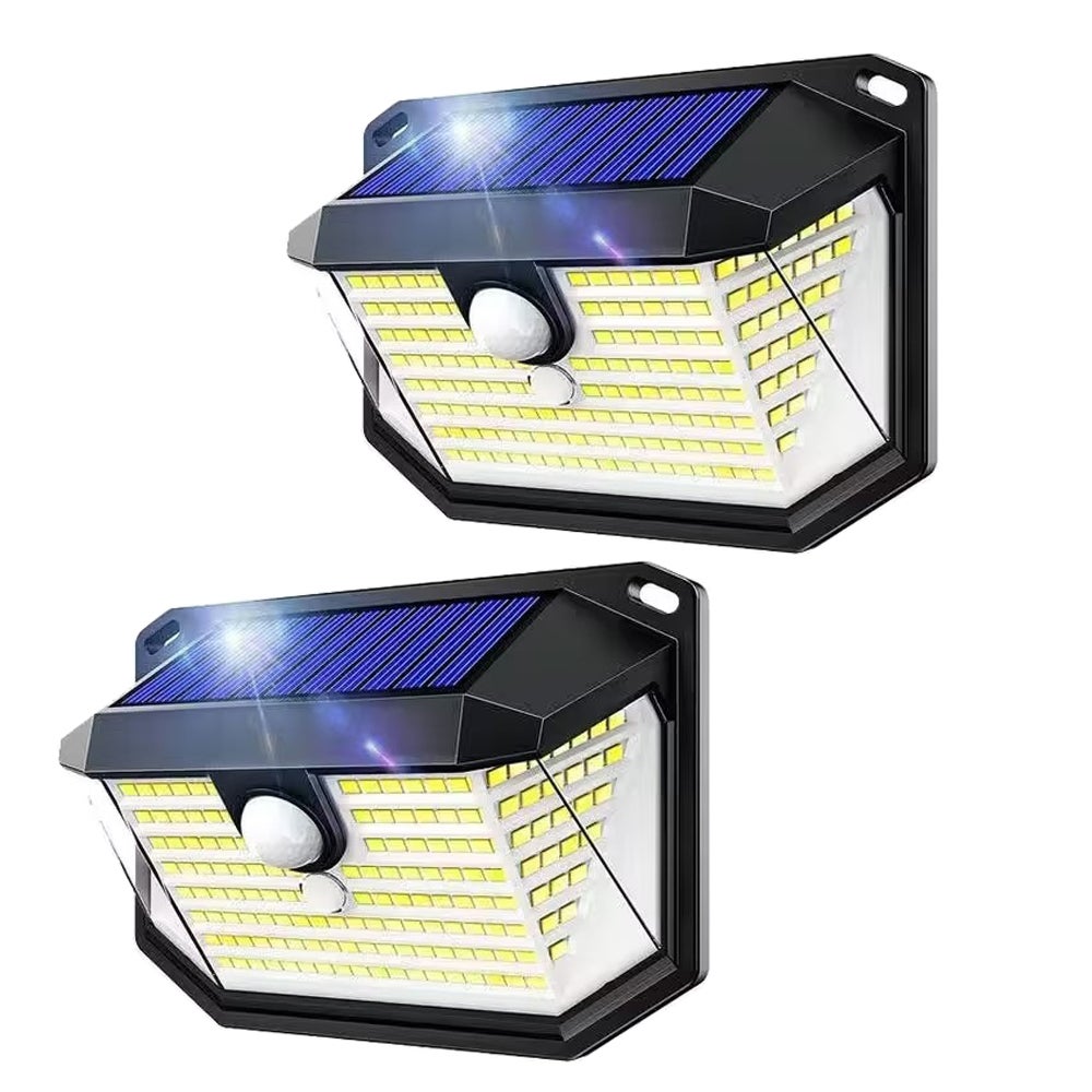 2 sztuki Super jasne 178 LED z czujnikiem ruchu, solarne lampy ścienne IP65 wodoodporne, solarne światła bezpieczeństwa z 3 trybami oświetlenia