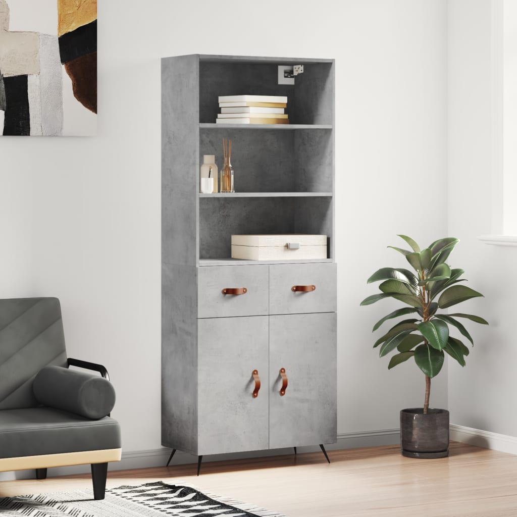 vidaXL Witrynka, szarość betonu 69,5x34x180 cm materiał drewnopochodny