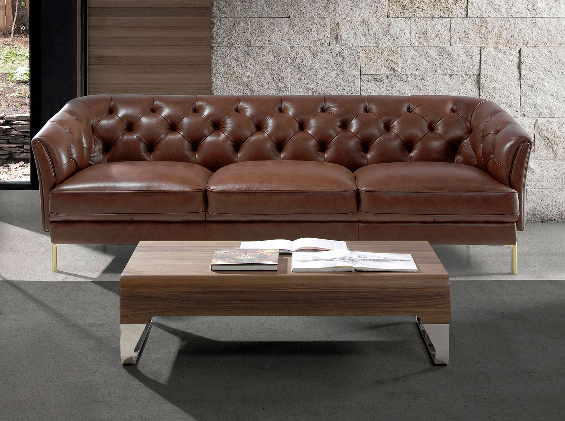 ANGEL CERDA Skórzana sofa 3-osobowa Chester w kolorze koniakowego brązu