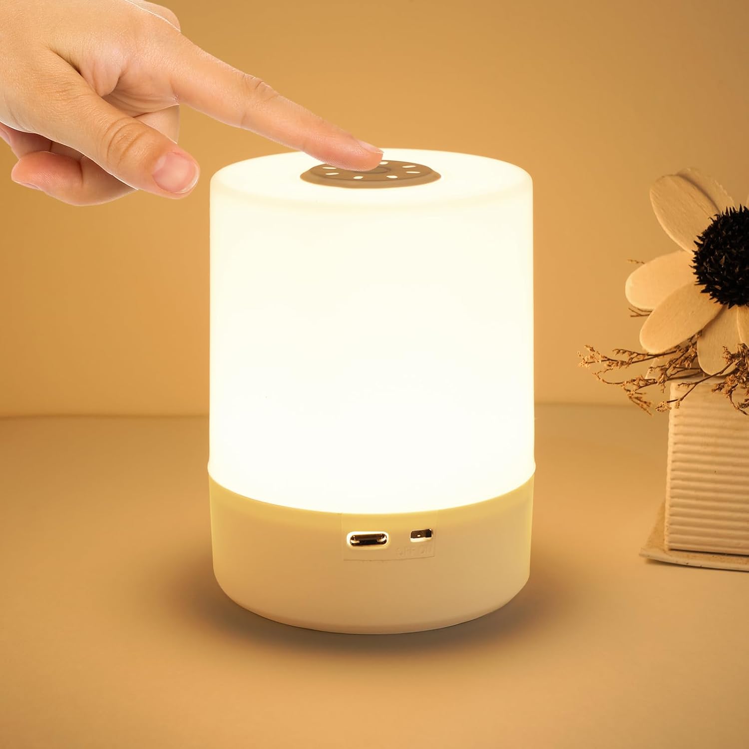Dotykowa lampka nocna LED, ładowalna lampka nocna, USB-C, bezprzewodowa, idealna do pokoju dziecięcego, ściemnianie