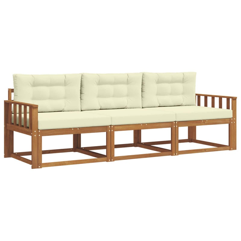 Sofa Ogrodowa Modułowa 3-Osobowa Drewniana z Kremowymi Poduszkami na Taras